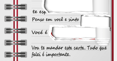 Poesia Visual com notícia tem uma carta com frases rasgadas, ficando sem termino: Onde ficam as palavras guardadas? Qual o destino das frases rasgadas? Em qual lugar ficam as palavras caladas e secretas?